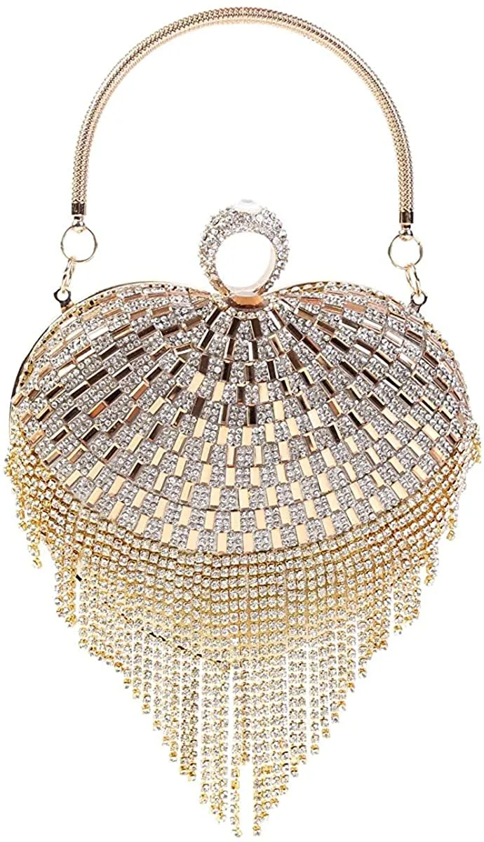 Luxury Gold Heart Tassel Party Clutch Bag/Purse/Handbag