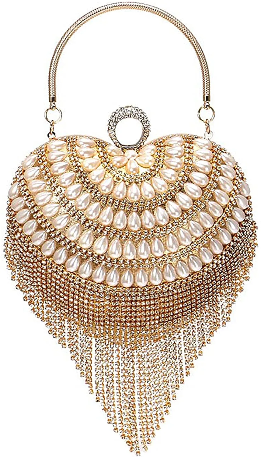 Luxury Gold Heart Tassel Party Clutch Bag/Purse/Handbag