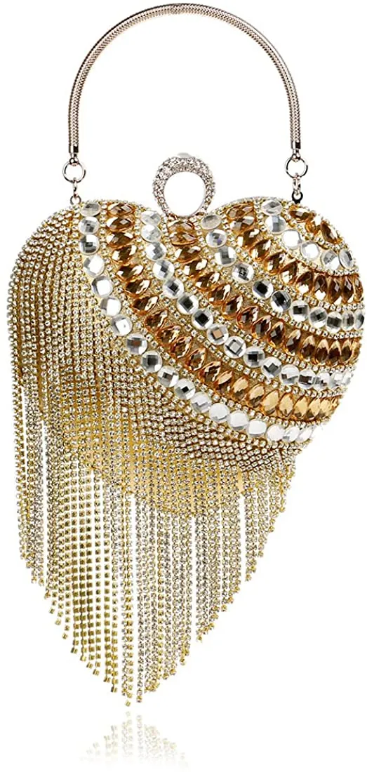 Luxury Gold Heart Tassel Party Clutch Bag/Purse/Handbag