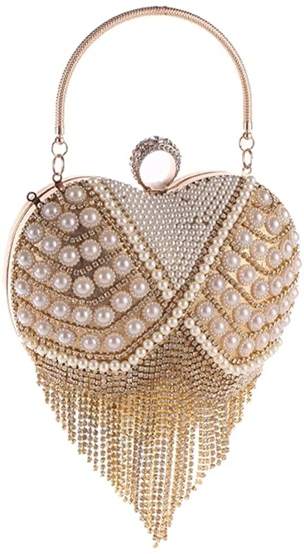 Luxury Silver 1 Heart Shape Tassel Rhinestones Party Clutch Bag/Purse/Handbag