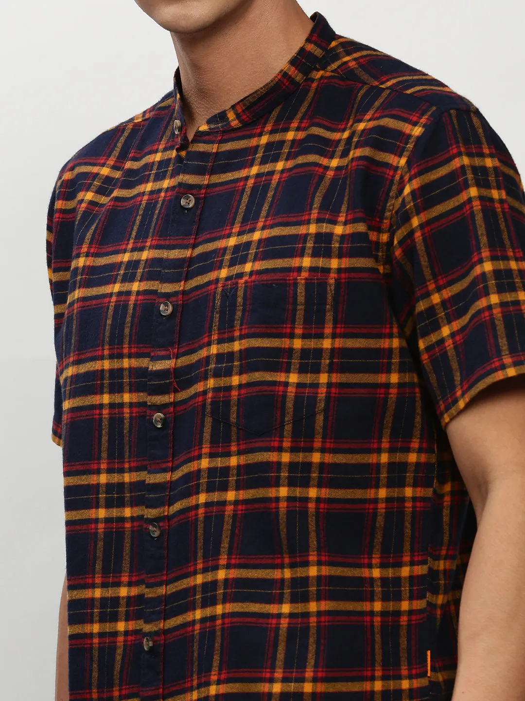 Men Navy Checked Casual Casual Shirts
