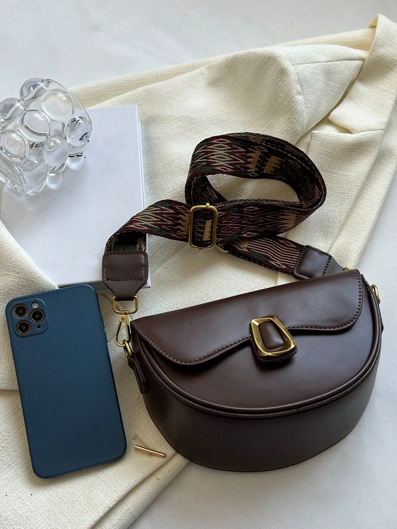 Metal Decor Flap Saddle Bag