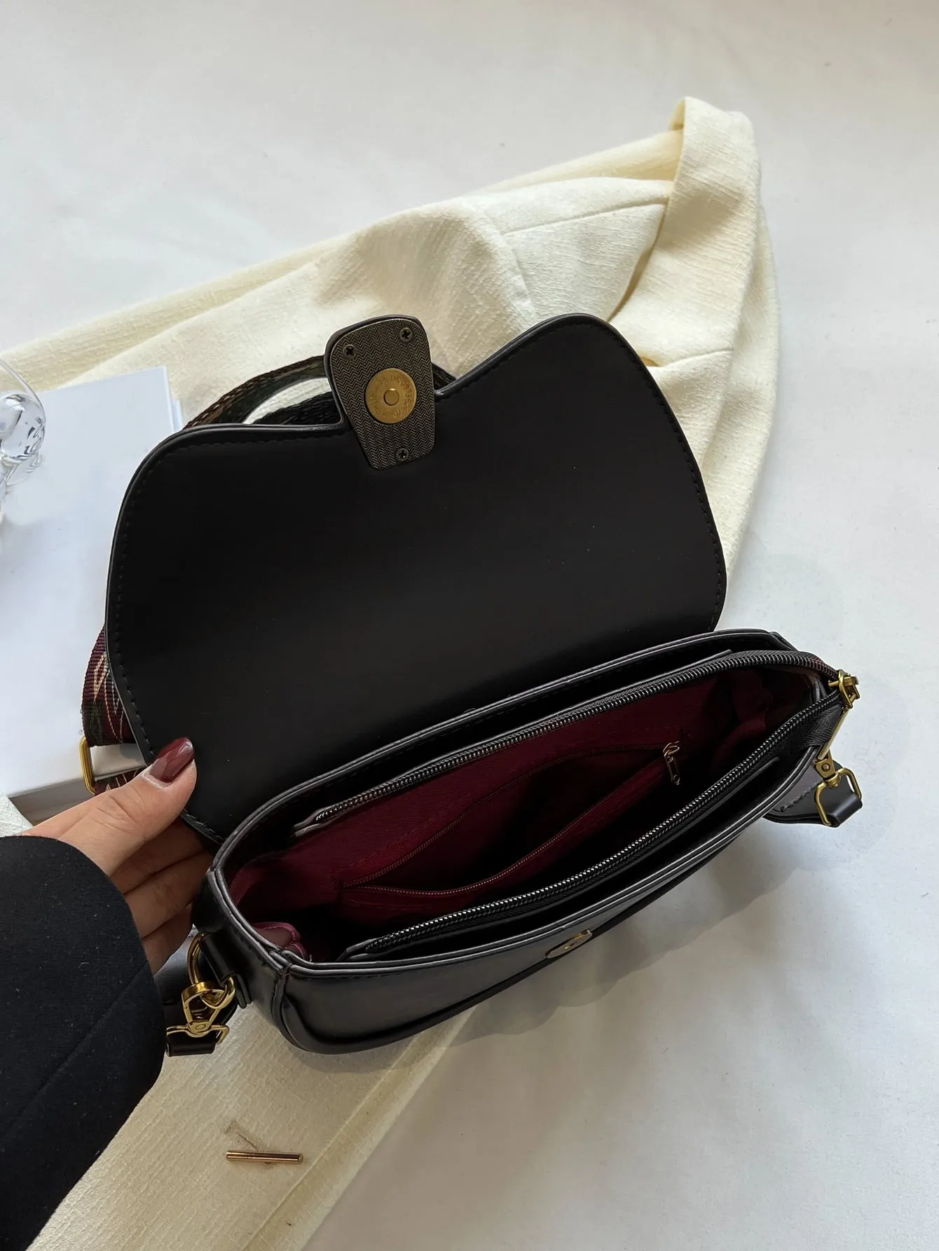 Metal Decor Flap Saddle Bag