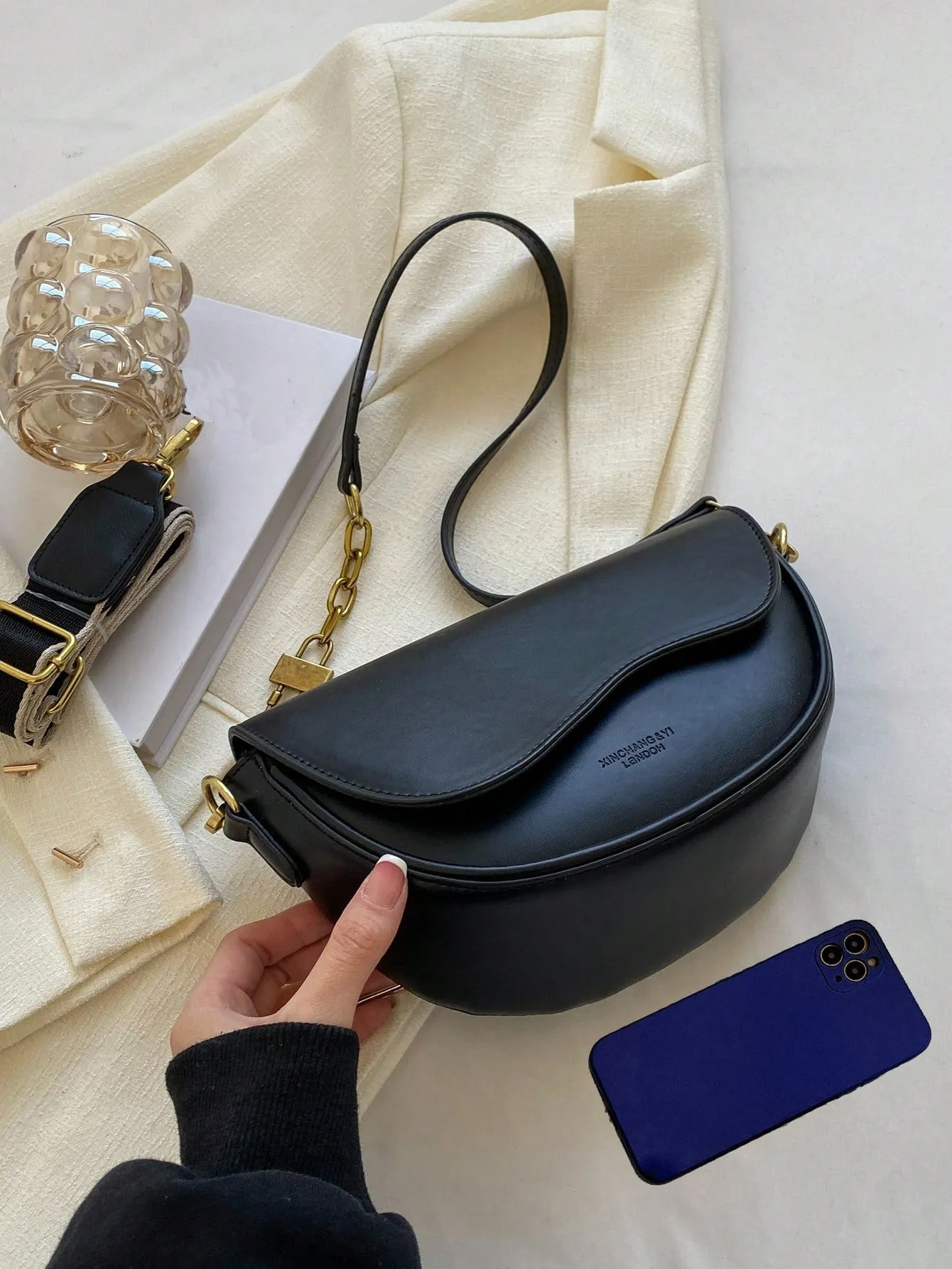 Metal Decor Flap Saddle Bag