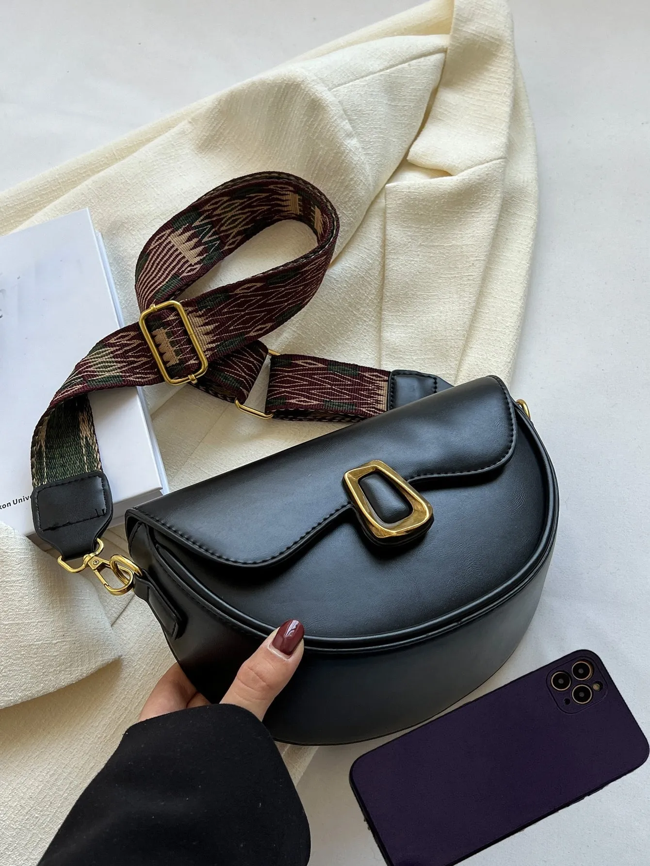 Metal Decor Flap Saddle Bag