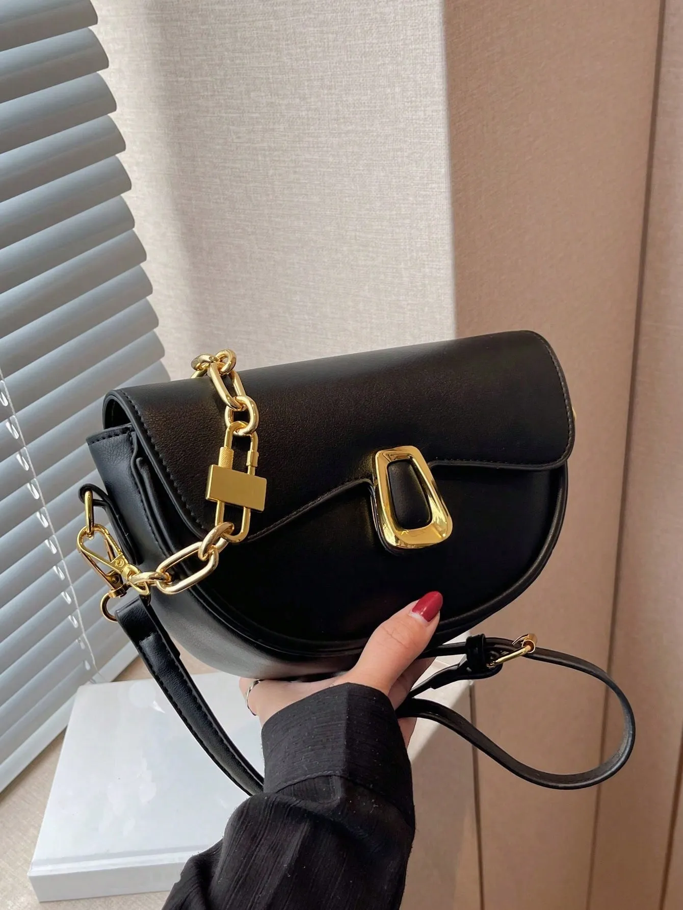 Metal Decor Flap Saddle Bag