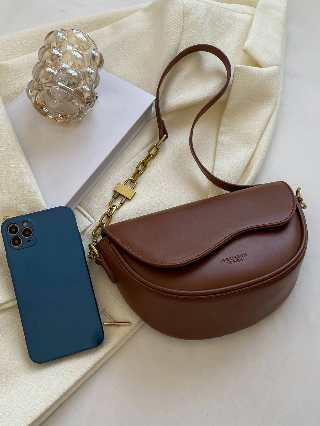 Metal Decor Flap Saddle Bag