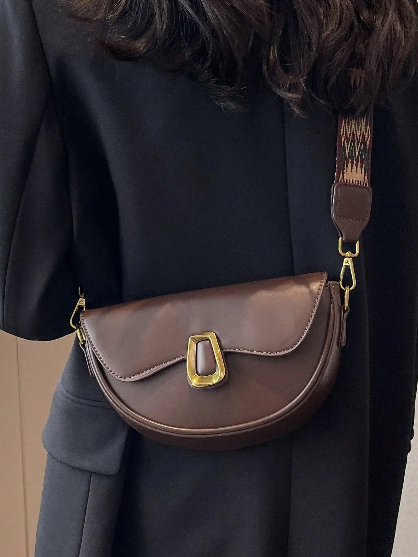 Metal Decor Flap Saddle Bag
