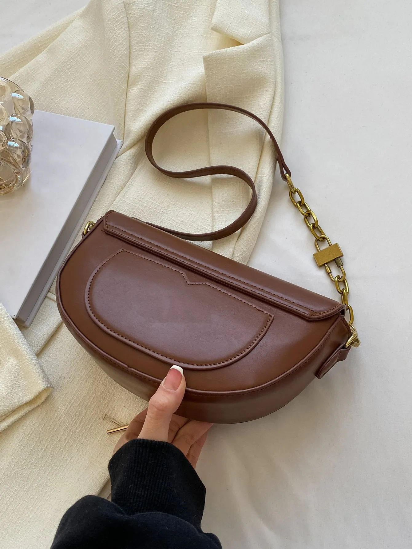 Metal Decor Flap Saddle Bag