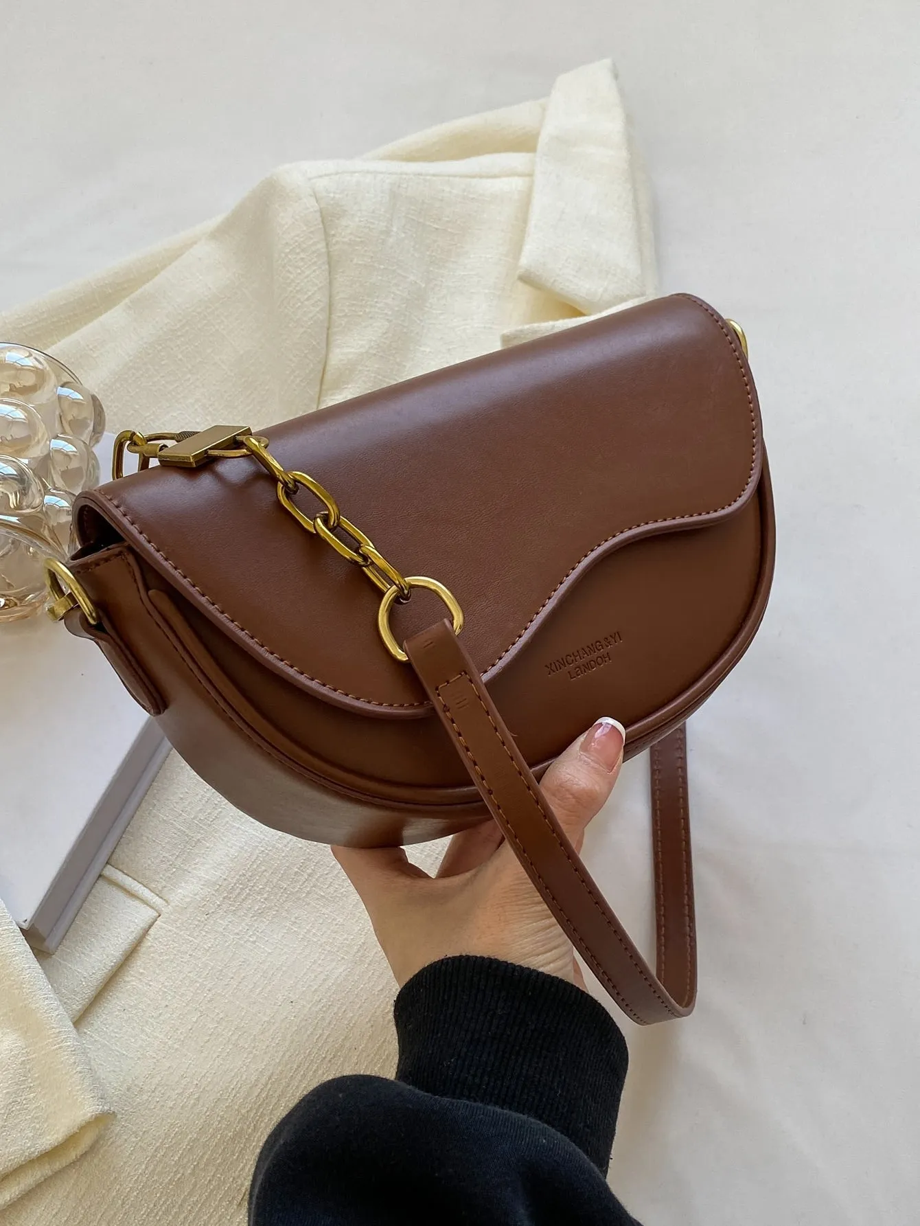 Metal Decor Flap Saddle Bag