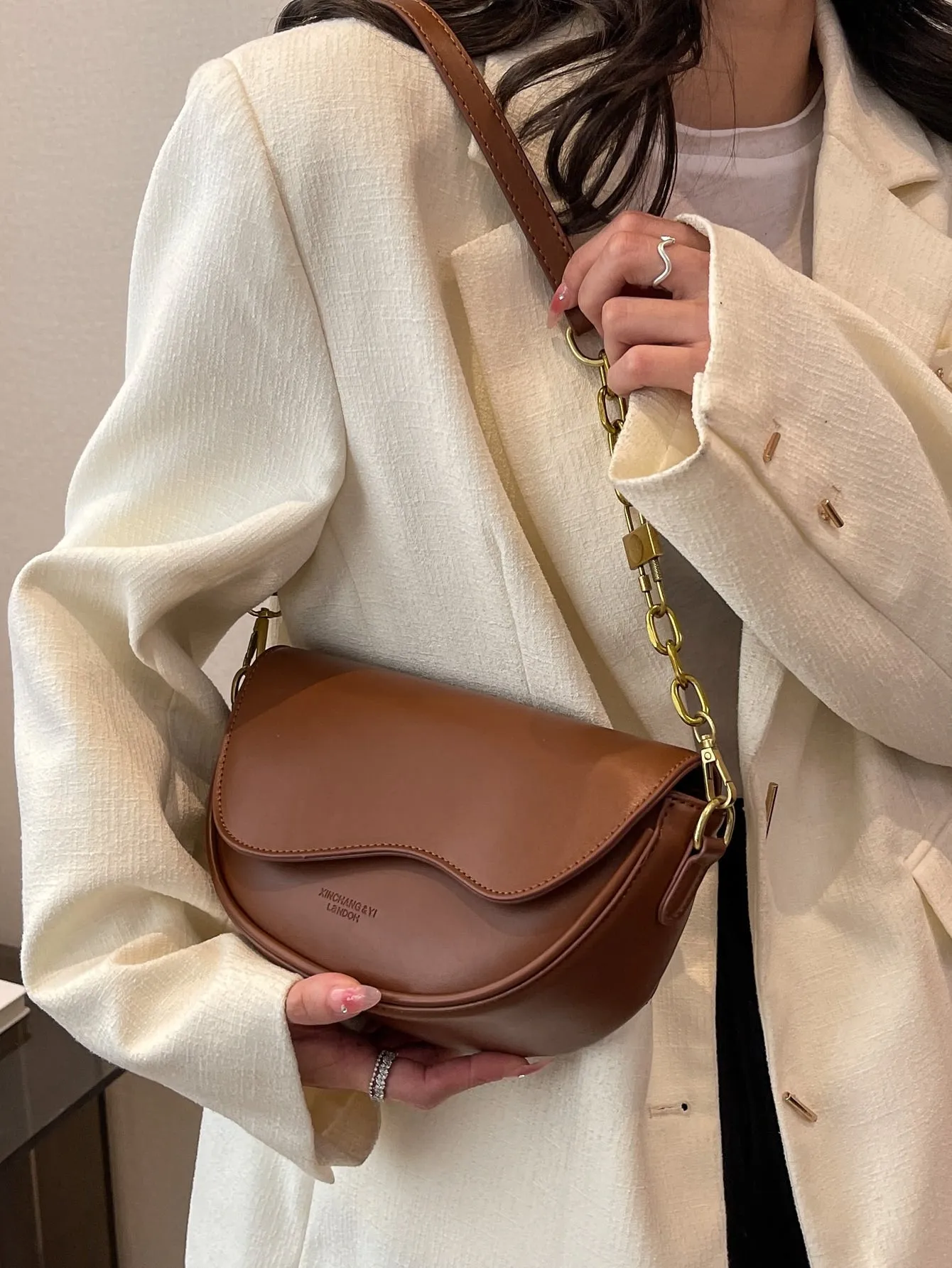 Metal Decor Flap Saddle Bag