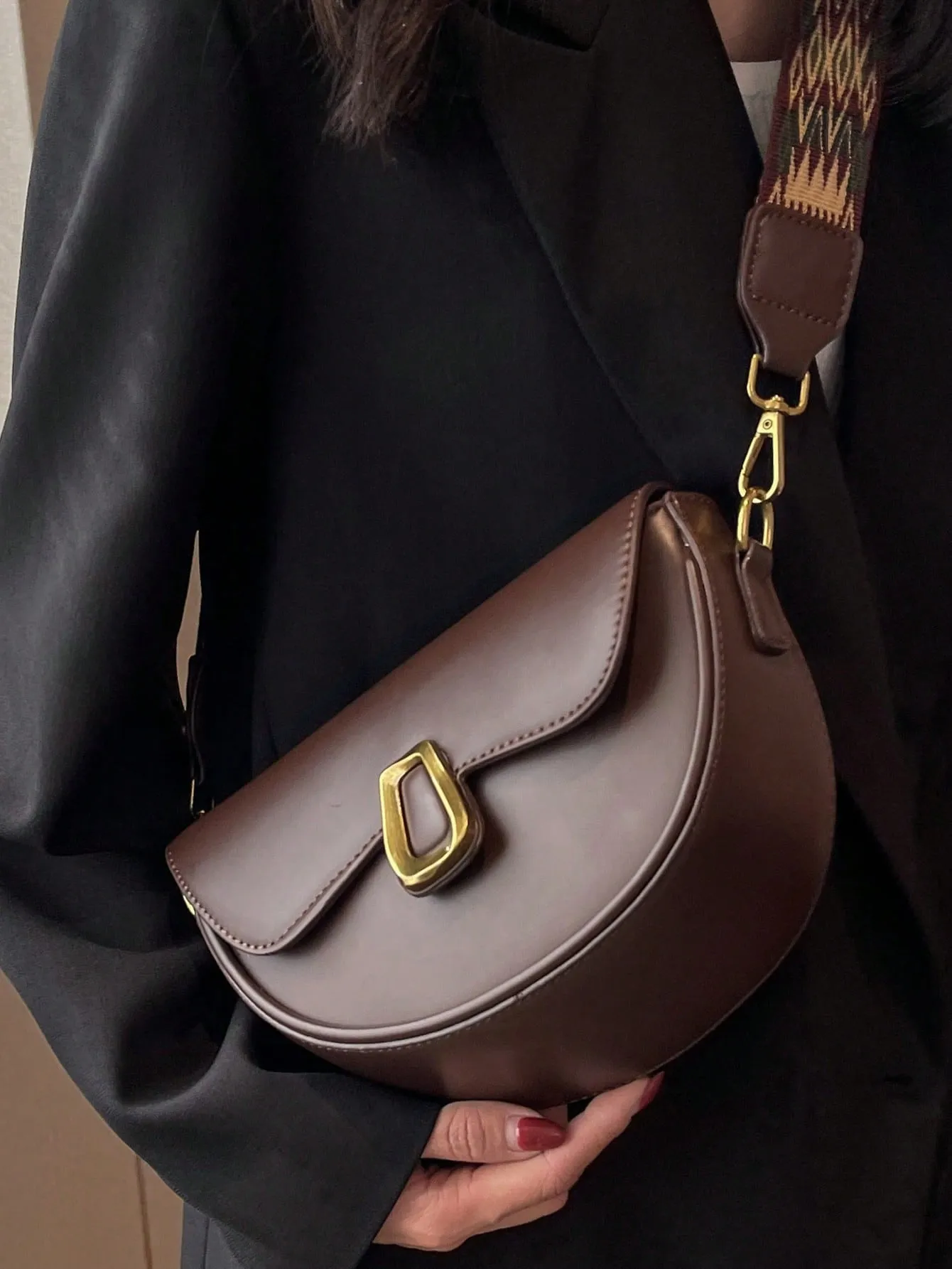 Metal Decor Flap Saddle Bag