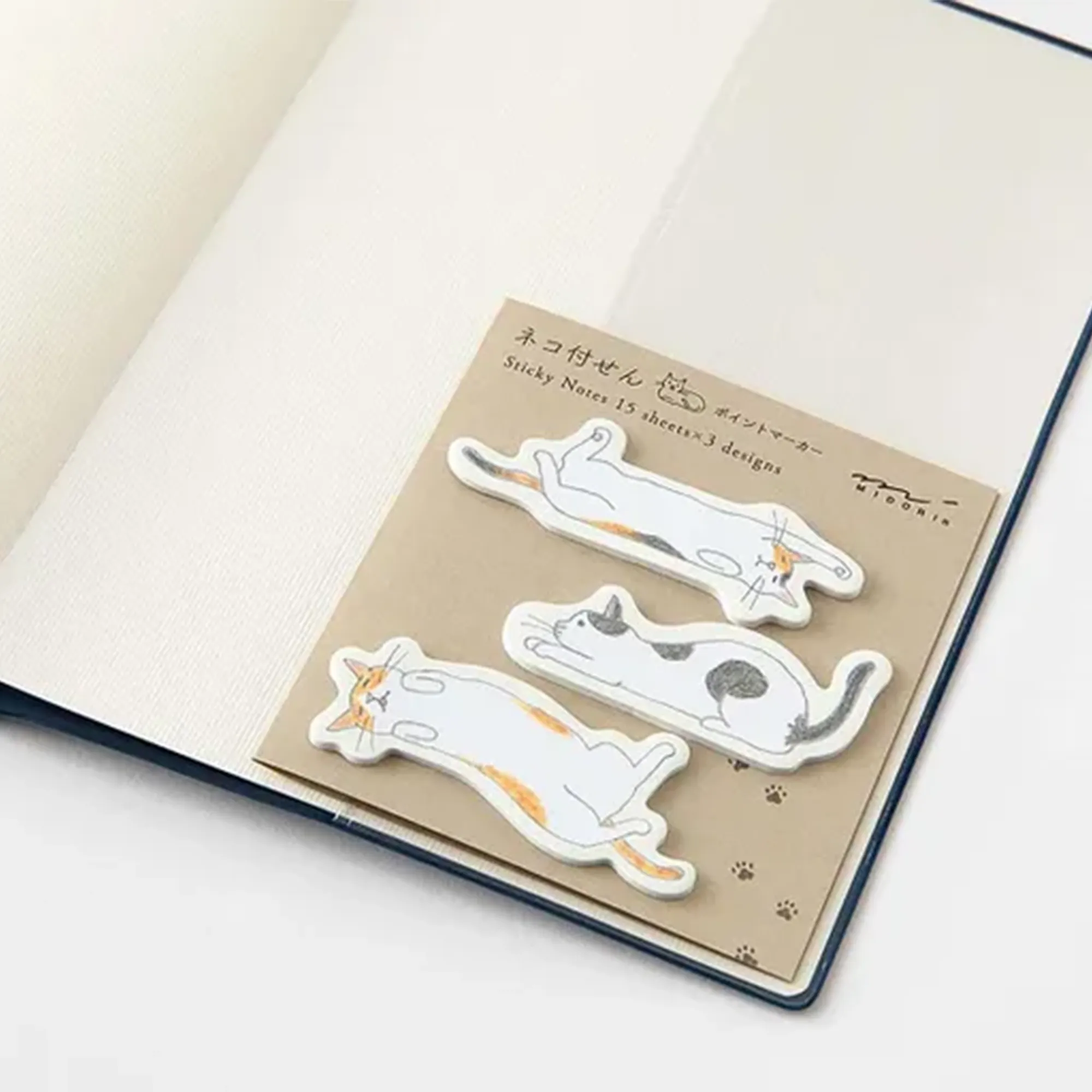Midori Sticky Notes Point Cat Stretching Out