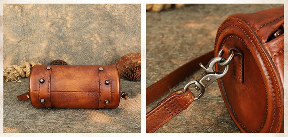 Mini Ladies Cowhide Leather Crossbody Bag Purse Cylindrical Side Bags For Women