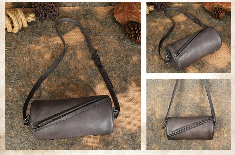 Mini Ladies Cowhide Leather Crossbody Bag Purse Cylindrical Side Bags For Women