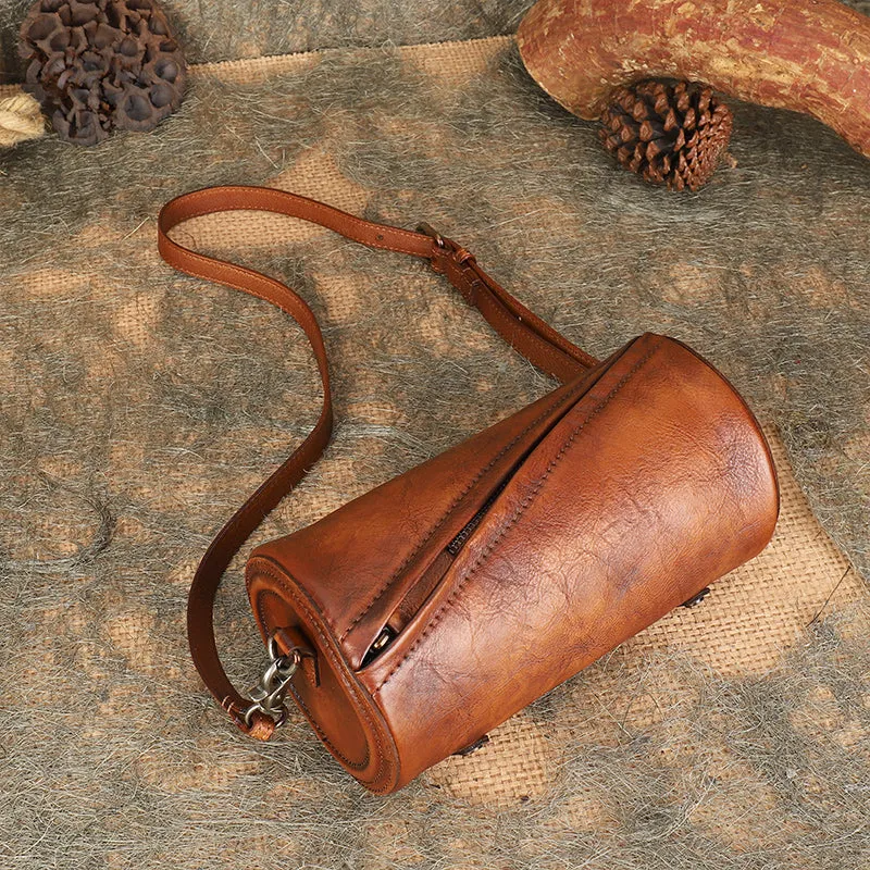 Mini Ladies Cowhide Leather Crossbody Bag Purse Cylindrical Side Bags For Women