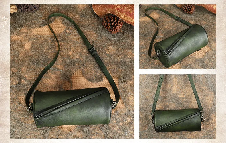 Mini Ladies Cowhide Leather Crossbody Bag Purse Cylindrical Side Bags For Women