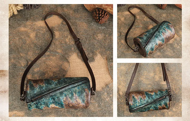 Mini Ladies Cowhide Leather Crossbody Bag Purse Cylindrical Side Bags For Women