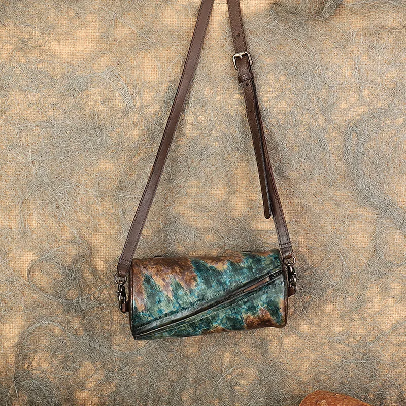Mini Ladies Cowhide Leather Crossbody Bag Purse Cylindrical Side Bags For Women