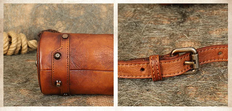 Mini Ladies Cowhide Leather Crossbody Bag Purse Cylindrical Side Bags For Women