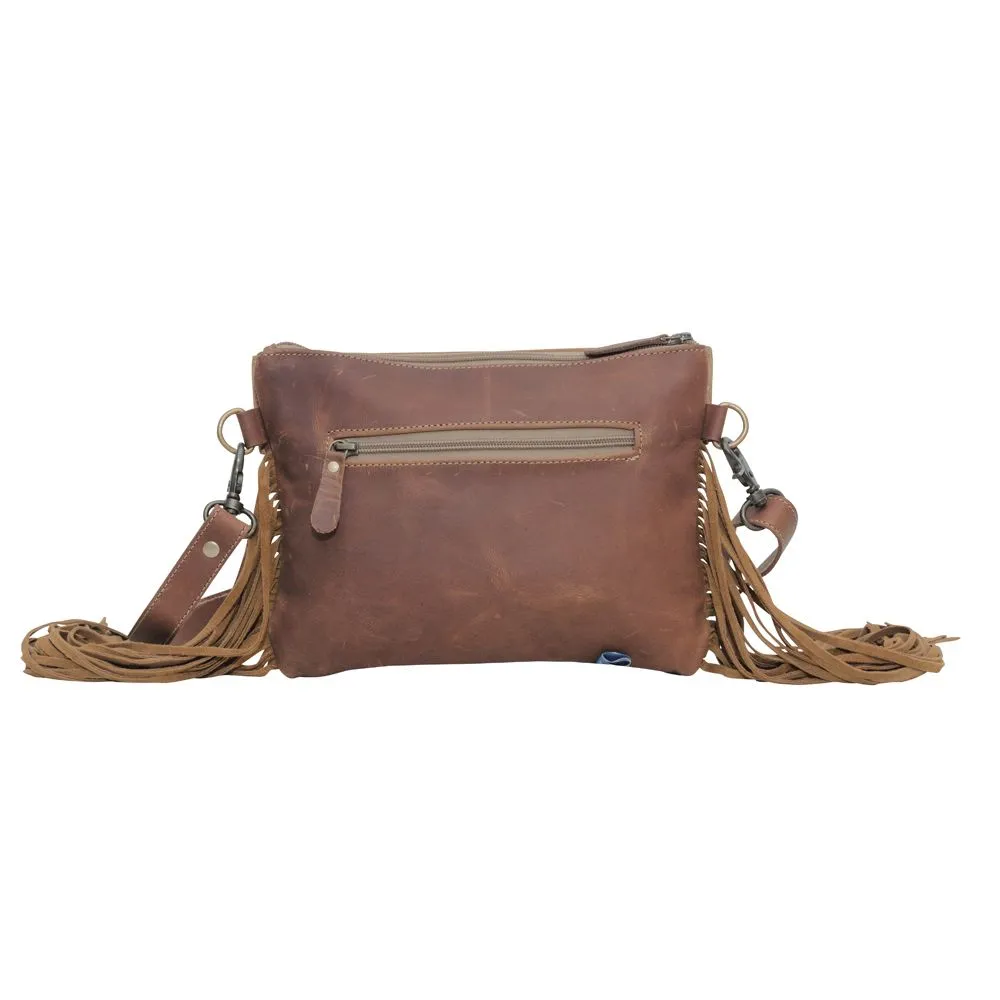 Mocha Dash Hand Tooled Leather Fringe Bag by Myra Bag