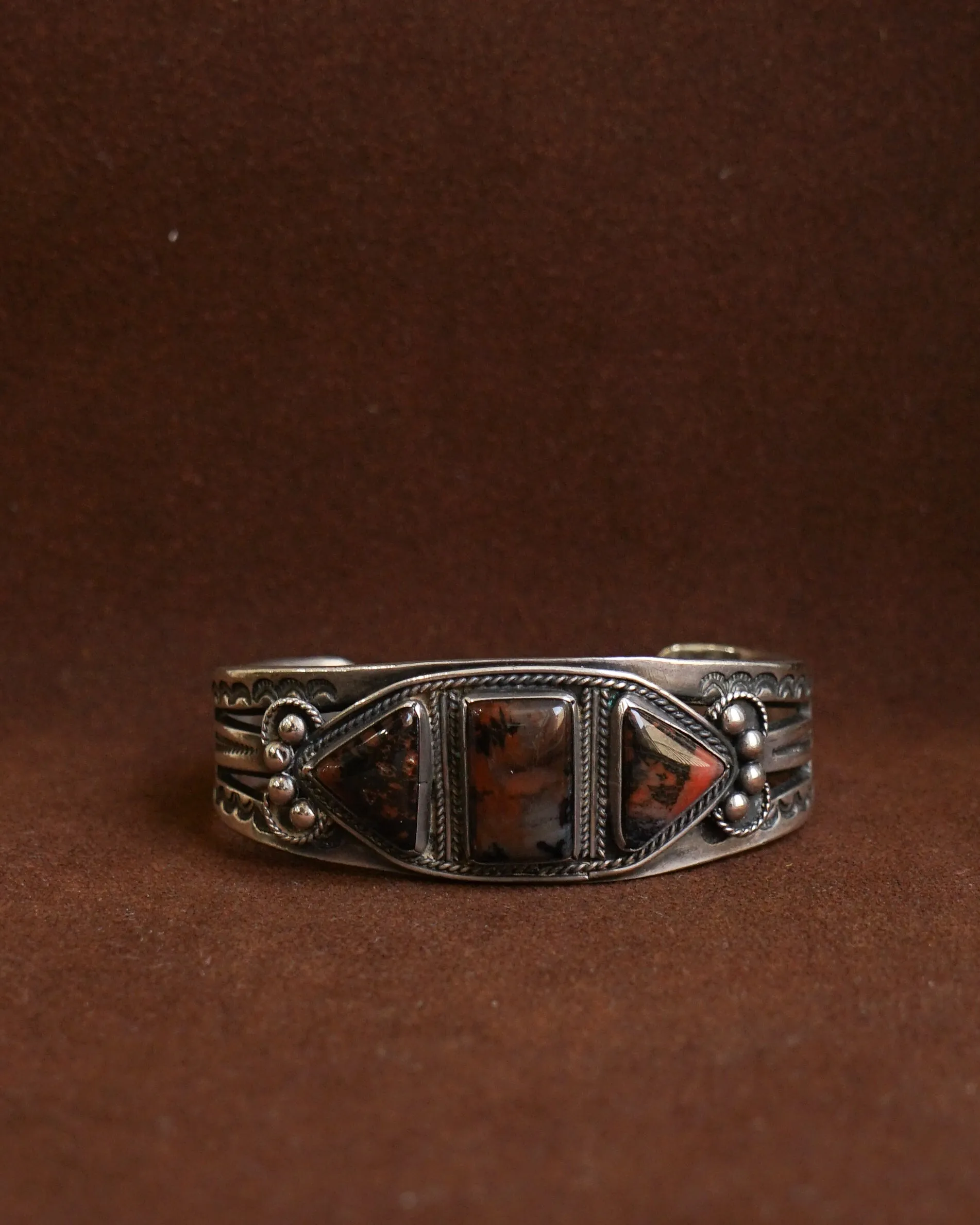 Native American Silver Cuff Bracelet w/ Agate
