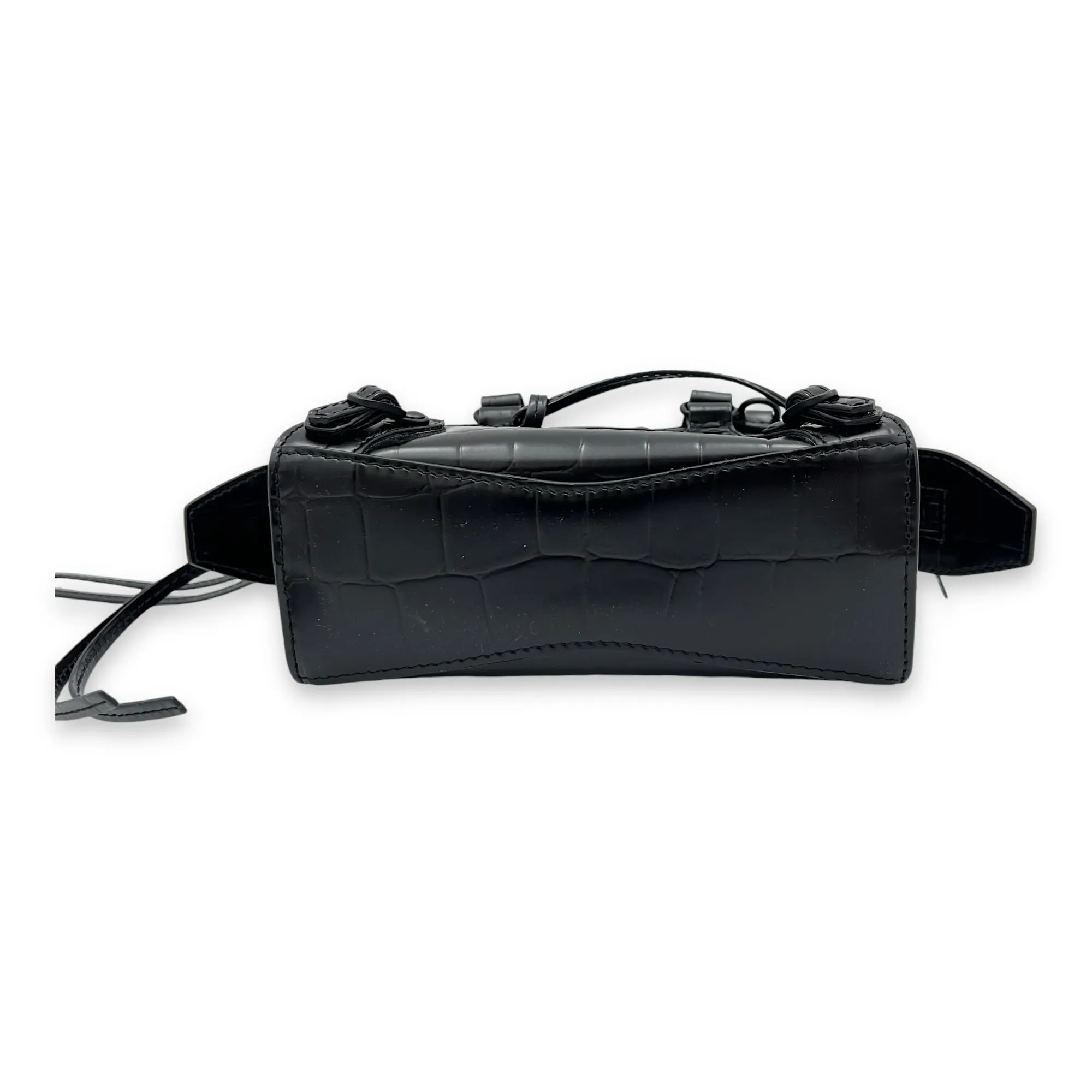 Neo Classic Top Handle Bag Mini Black in Crocodile Embossed Calfskin , Lacquered Metal Hardware