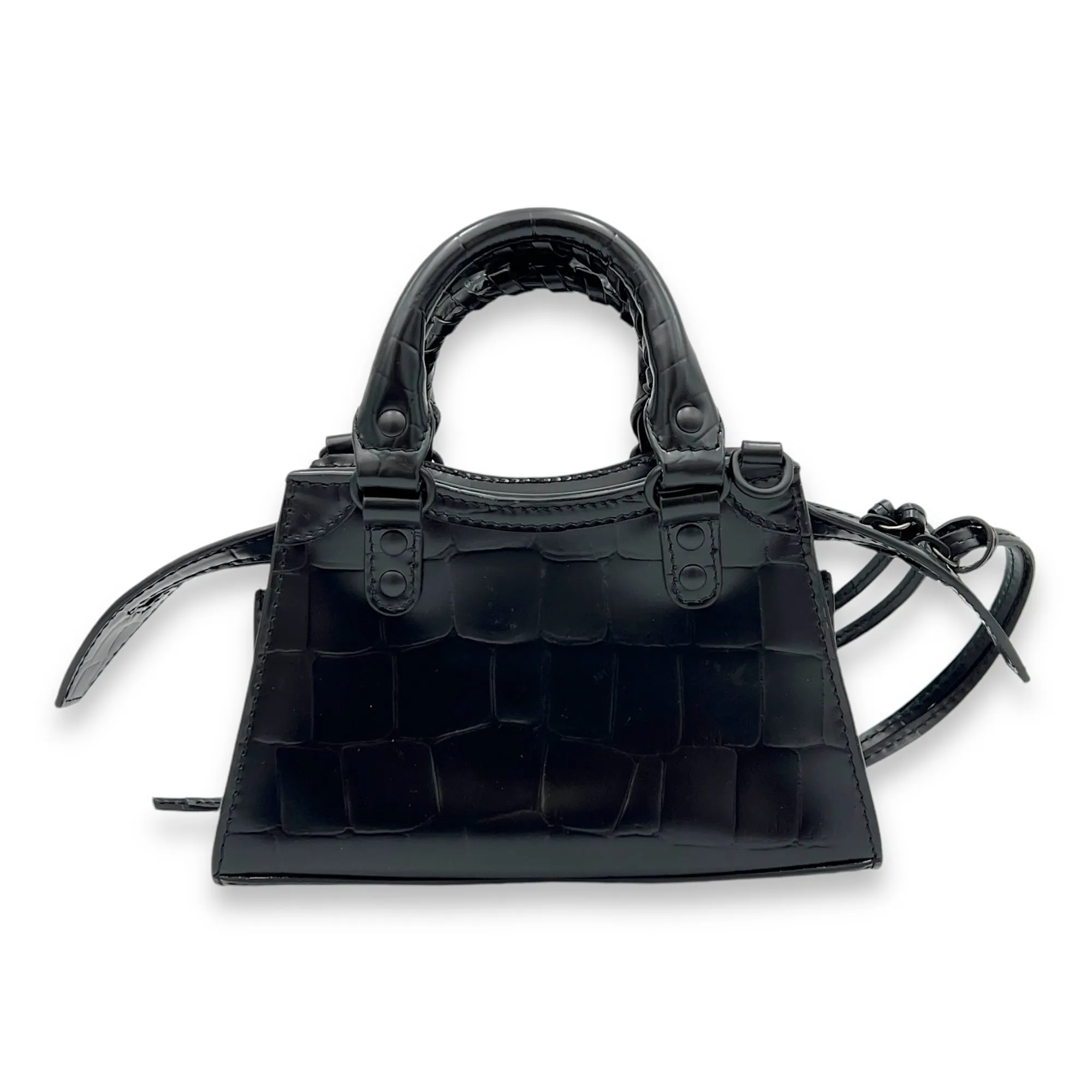 Neo Classic Top Handle Bag Mini Black in Crocodile Embossed Calfskin , Lacquered Metal Hardware