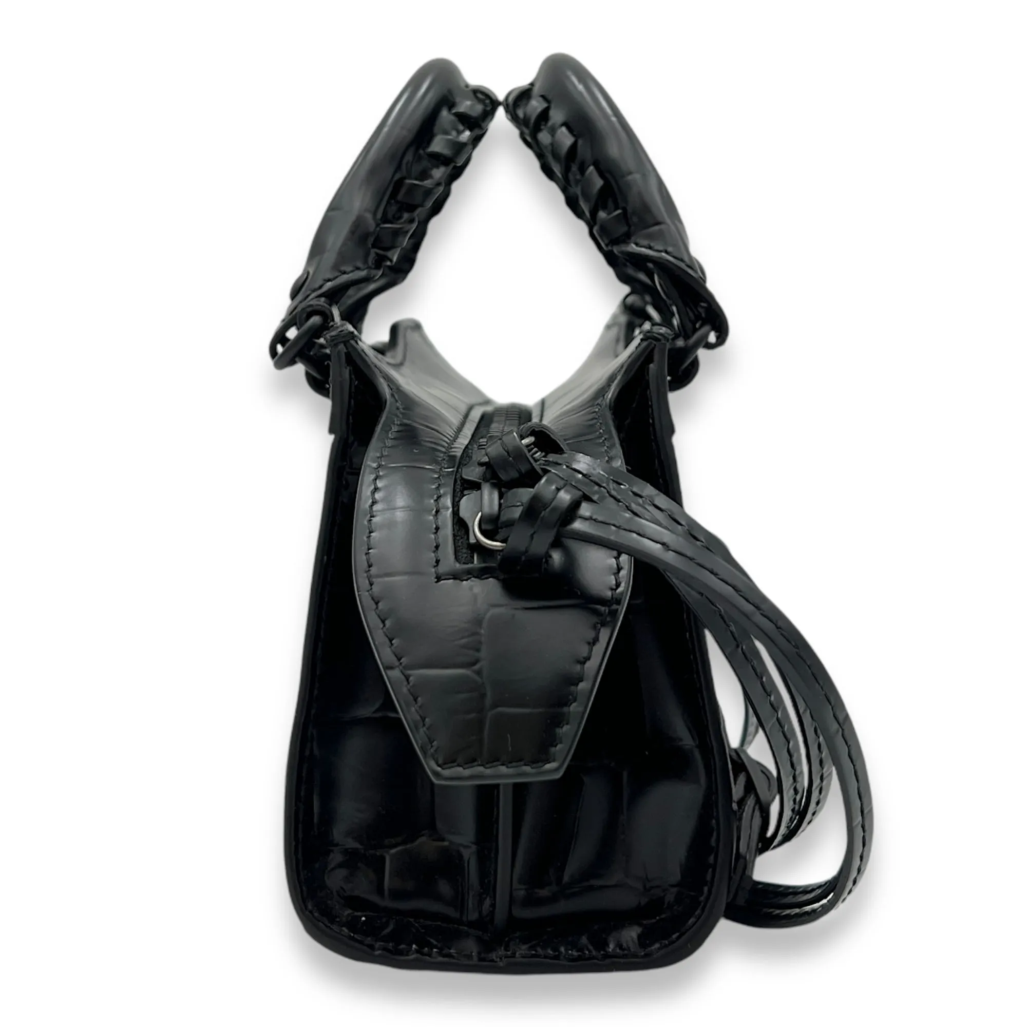 Neo Classic Top Handle Bag Mini Black in Crocodile Embossed Calfskin , Lacquered Metal Hardware