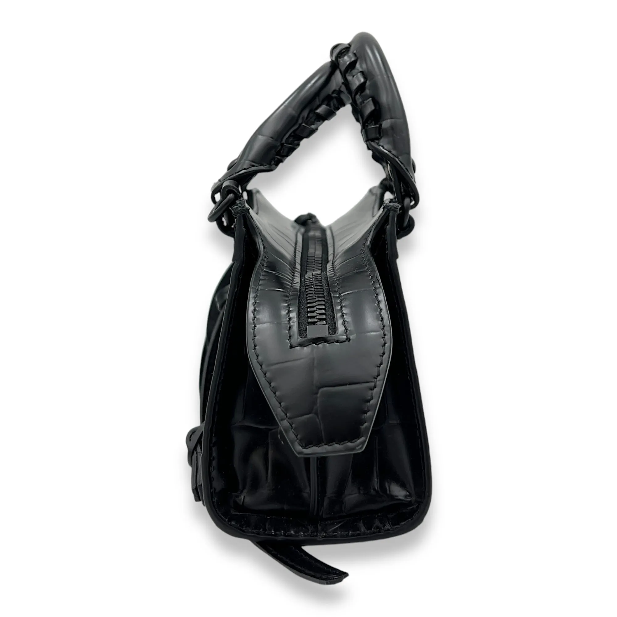 Neo Classic Top Handle Bag Mini Black in Crocodile Embossed Calfskin , Lacquered Metal Hardware