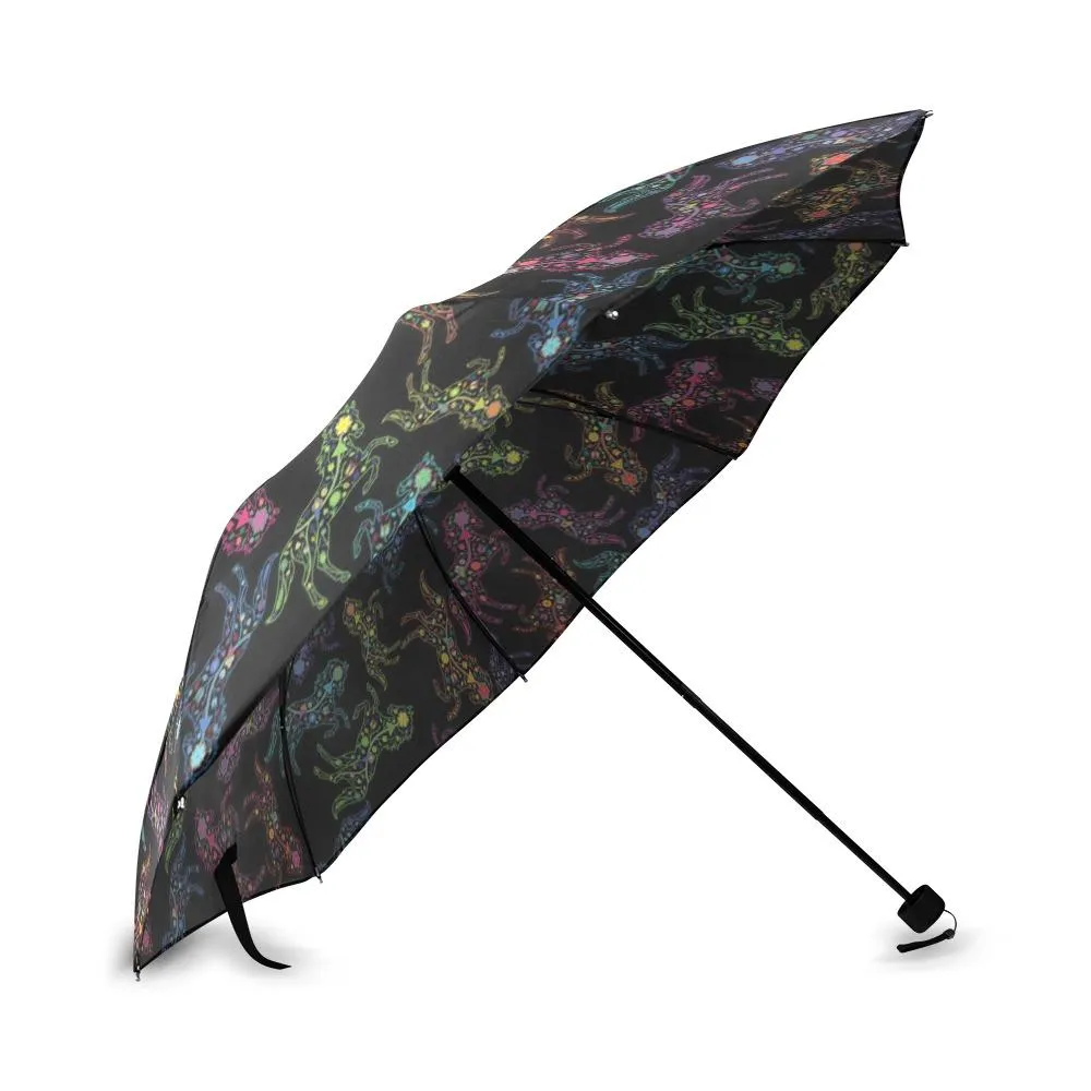 Neon Floral Horses Foldable Umbrella