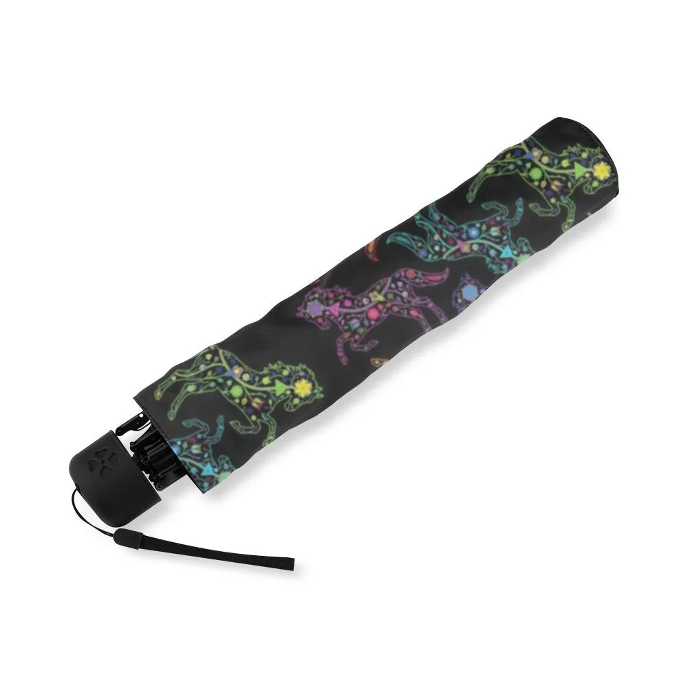 Neon Floral Horses Foldable Umbrella