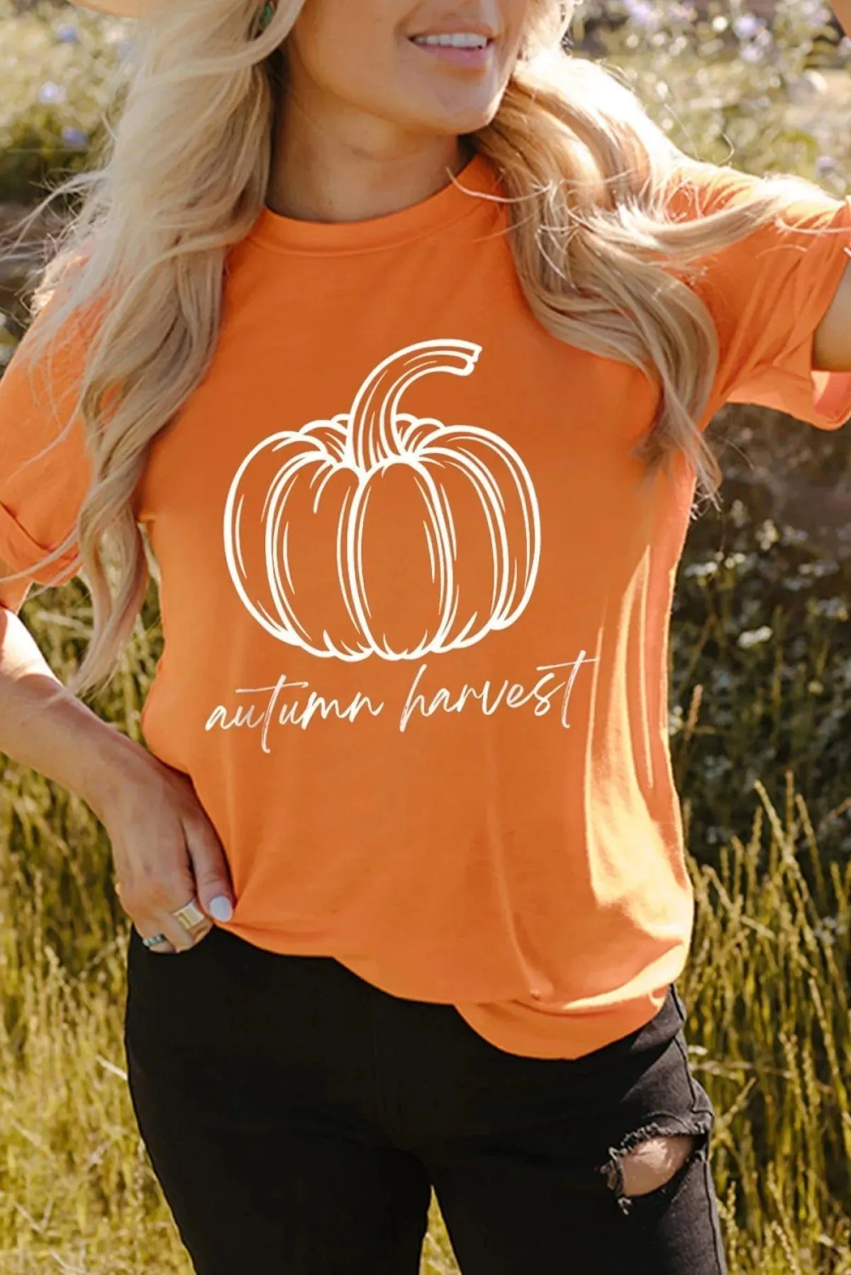 Orange Autumn Harvest Pumpkin Graphic T Shirt