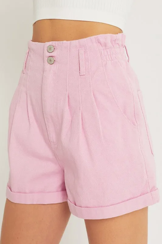 Paper Bag Waist Denim Shorts