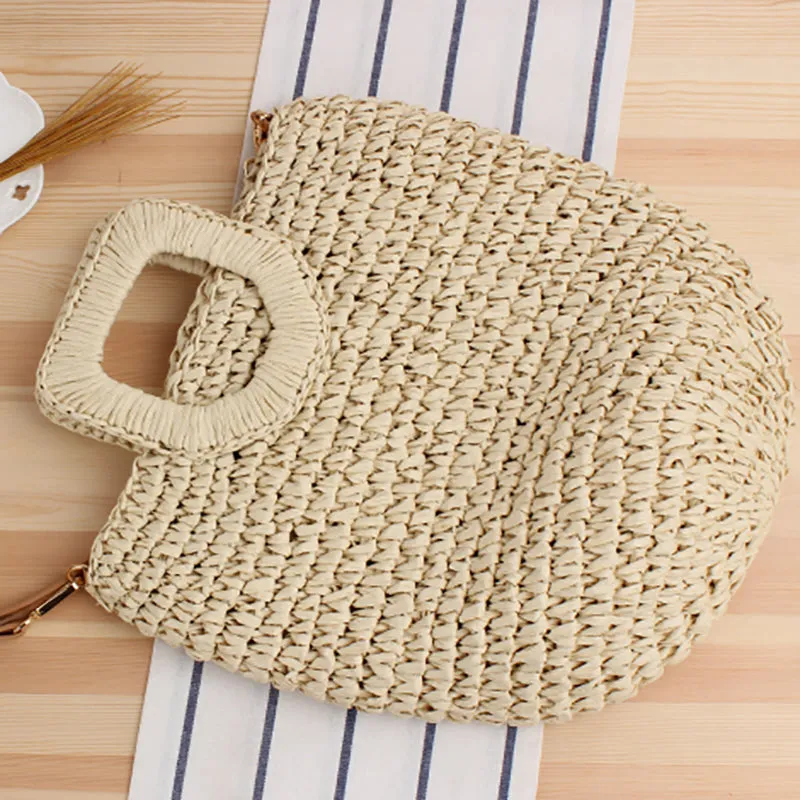 Paziye Round Semi Circle Straw Tote Bag