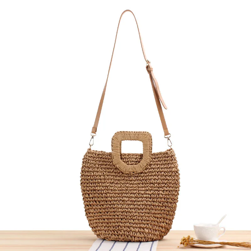 Paziye Round Semi Circle Straw Tote Bag