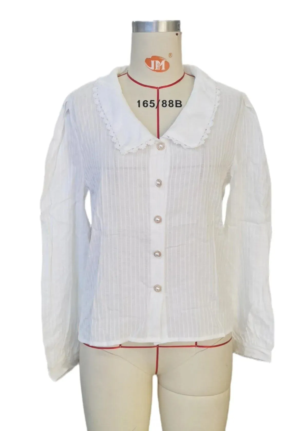 Peter Pan Collar Lace Trim Button Front Womens Shirt