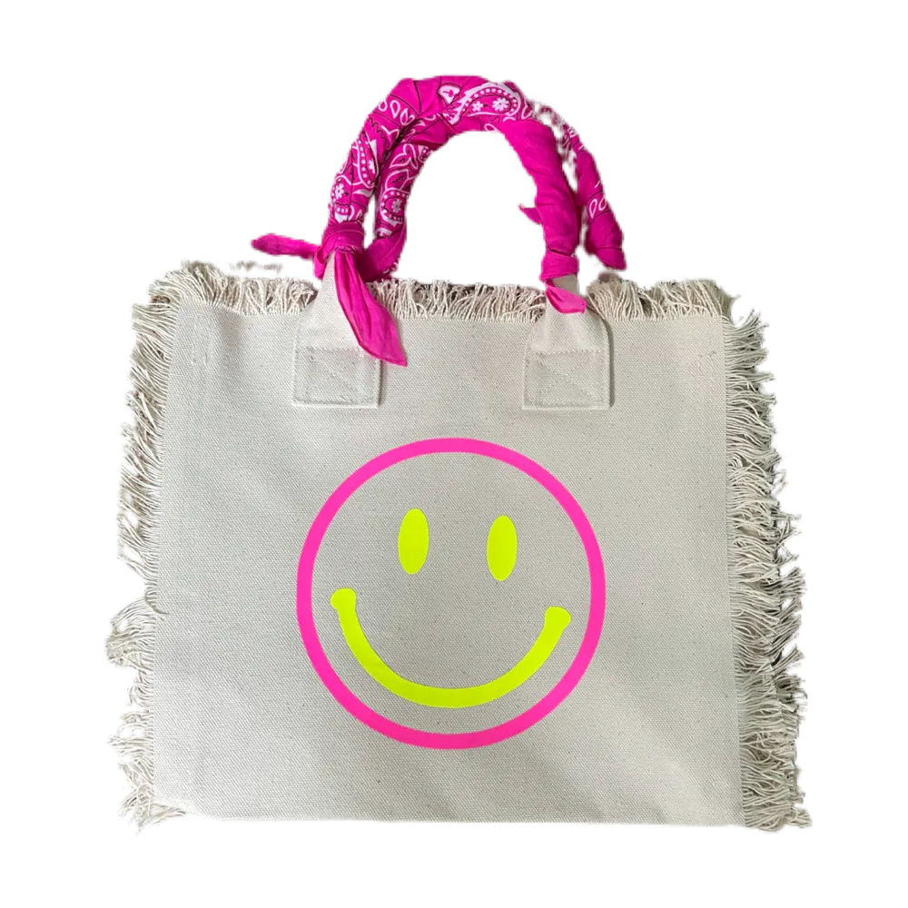 Pink Smiley Fringe Tote Bag