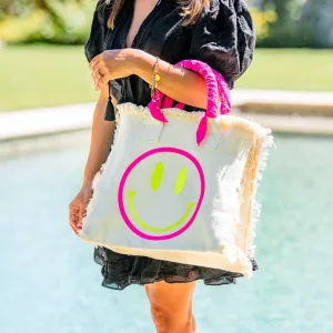 Pink Smiley Fringe Tote Bag