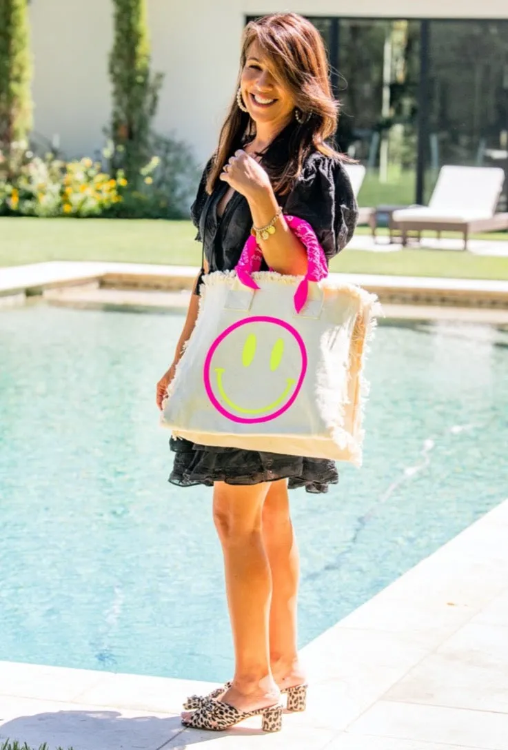 Pink Smiley Fringe Tote Bag