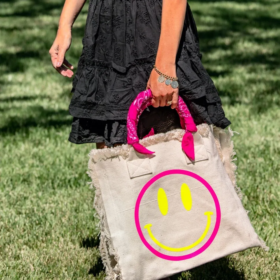 Pink Smiley Fringe Tote Bag