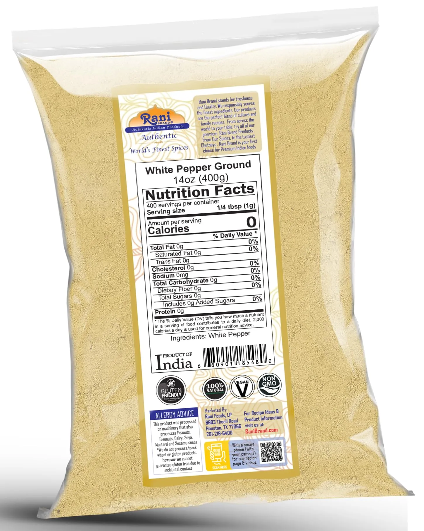 Rani White Pepper (Gol Mirch), Ground Spice 14oz (400g) ~ All Natural | Vegan | Gluten Friendly | NON-GMO | Kosher | Indian Origin