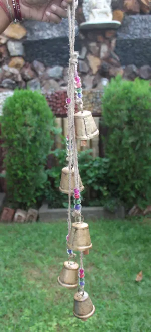 Shabby Rustic Iron 5 Vintage Bells Mobiles Windchimes Hanging Patio Decor 72 cm