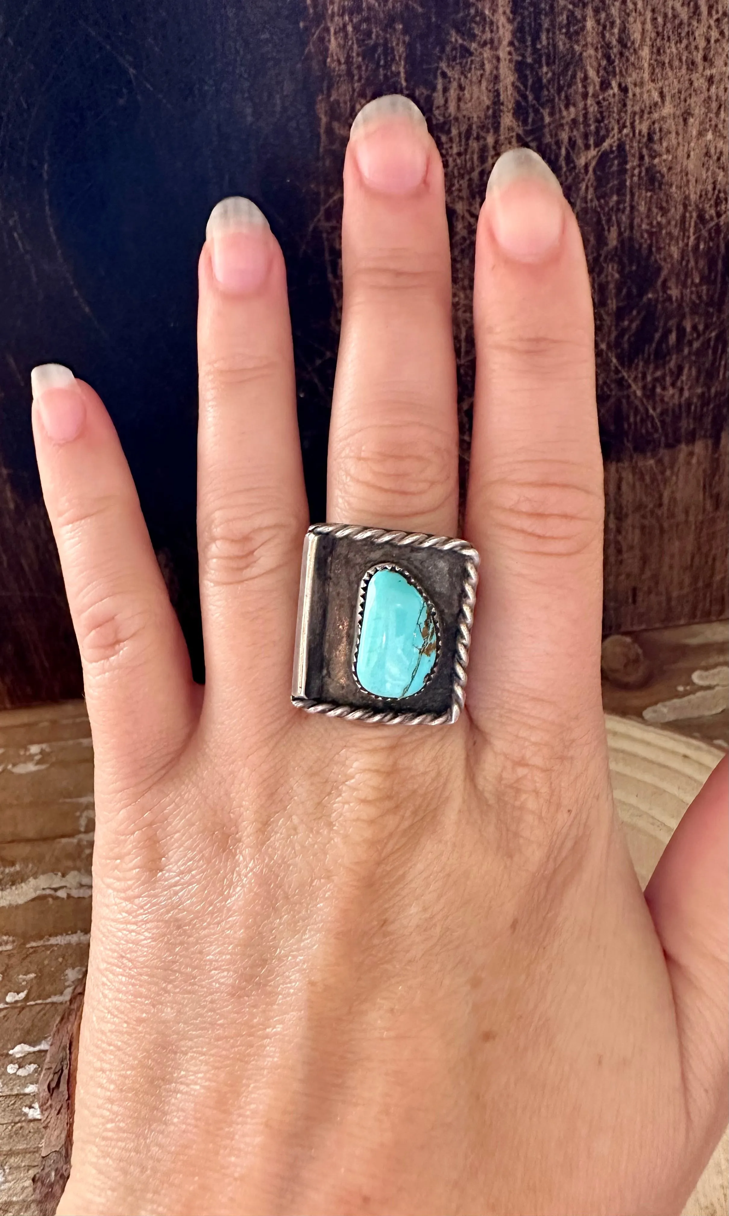 SHADOW BOXING Vintage Silver & Blue Turquoise Shadow Box Ring • Size 9