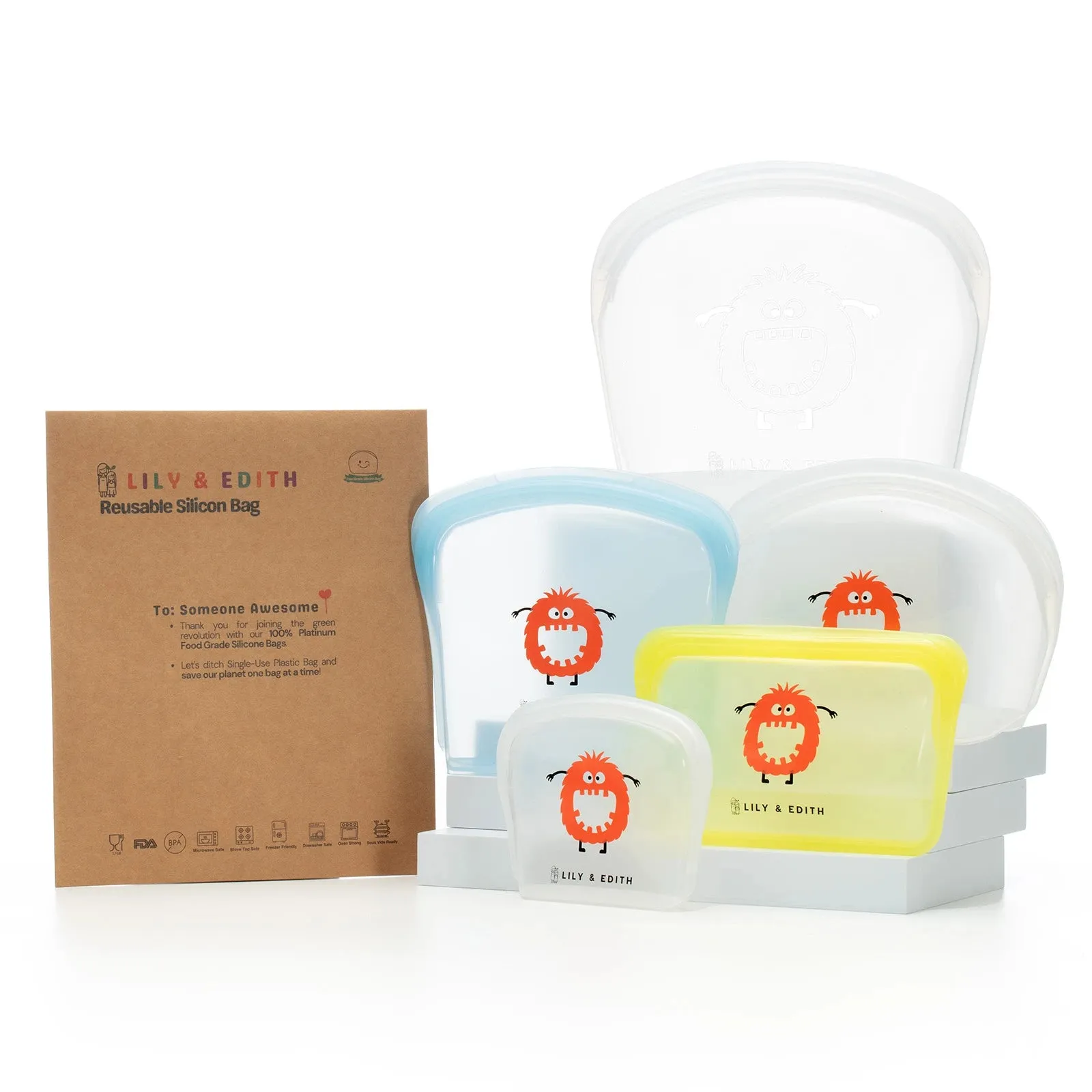 Silicone Reusable Bag Starter Kit 4-Pack | Penguin
