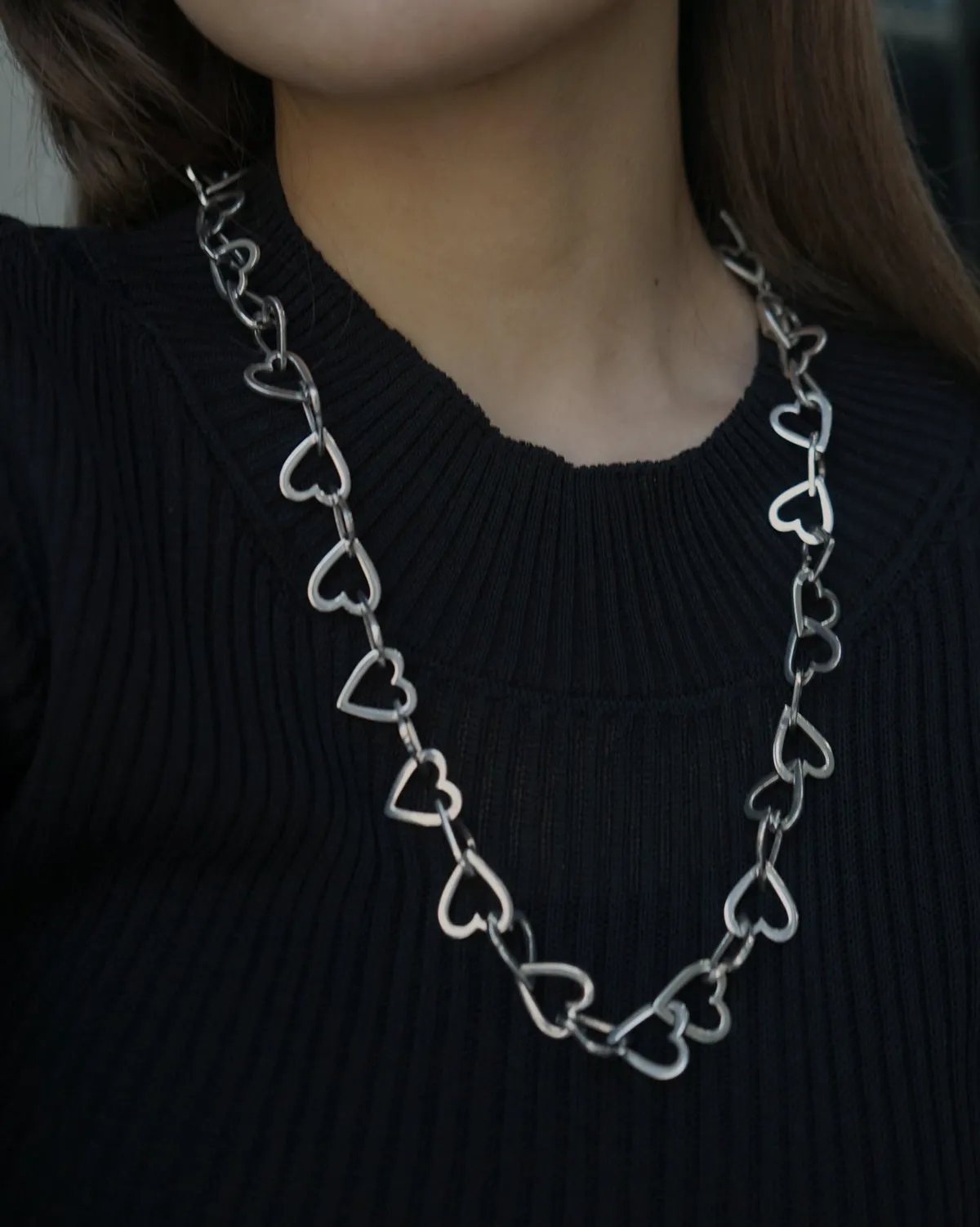 Silver Heart Linked Chain Necklace