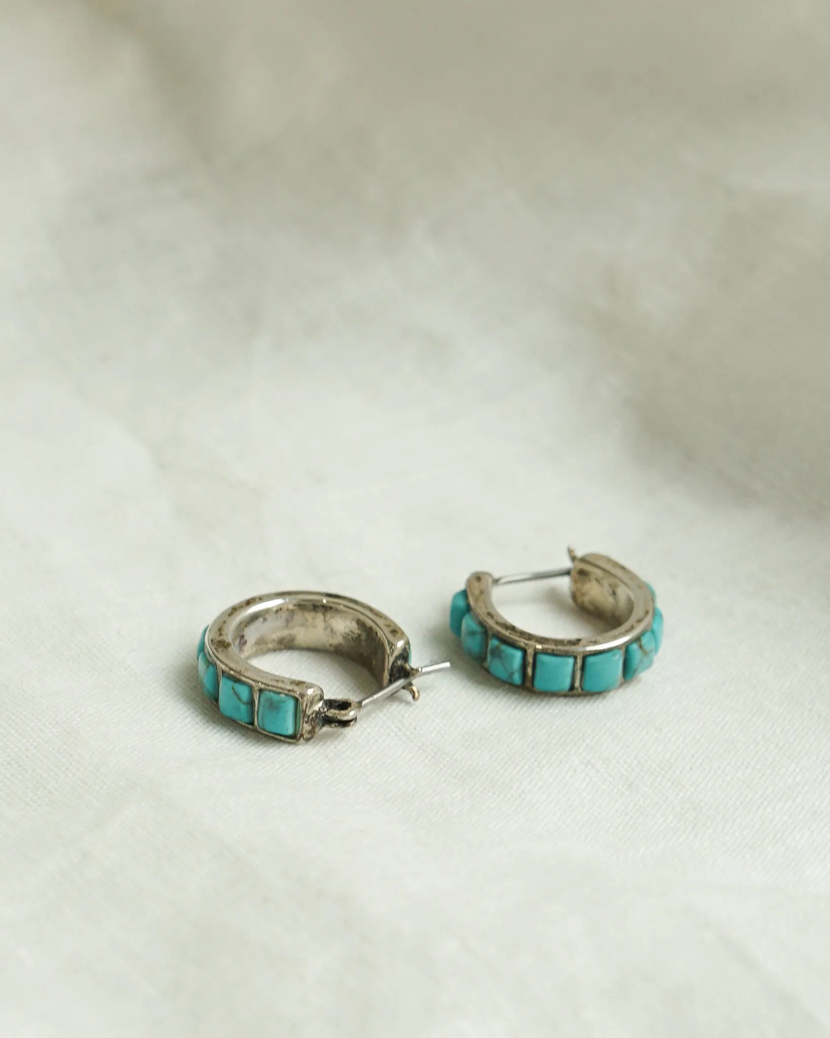 Silver x Turquoise Hoop Earrings