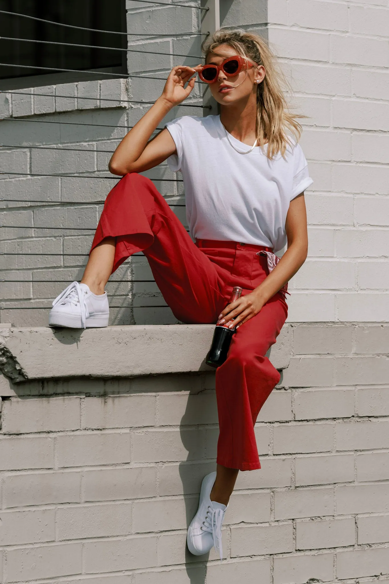 Sleek Silhouette Red Wide Leg Jeans