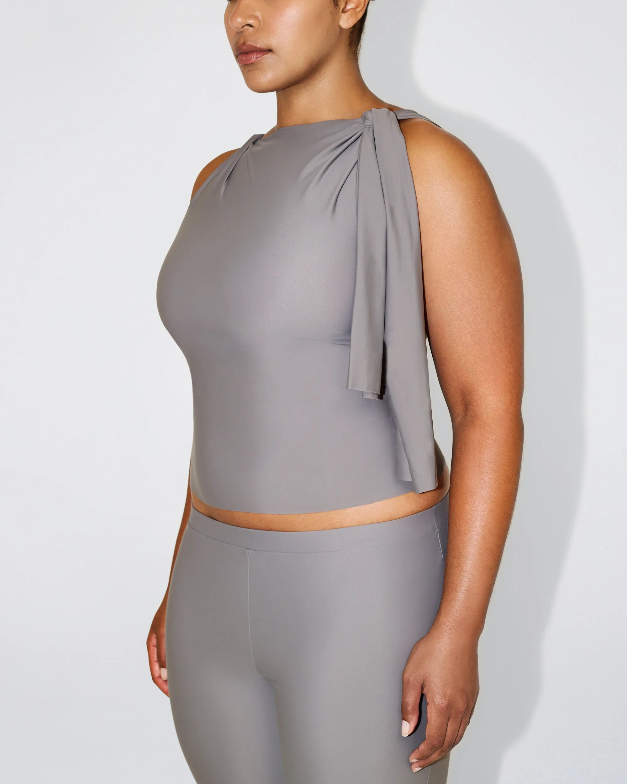 Sleek Stretch Knotted Top | Steel Grey