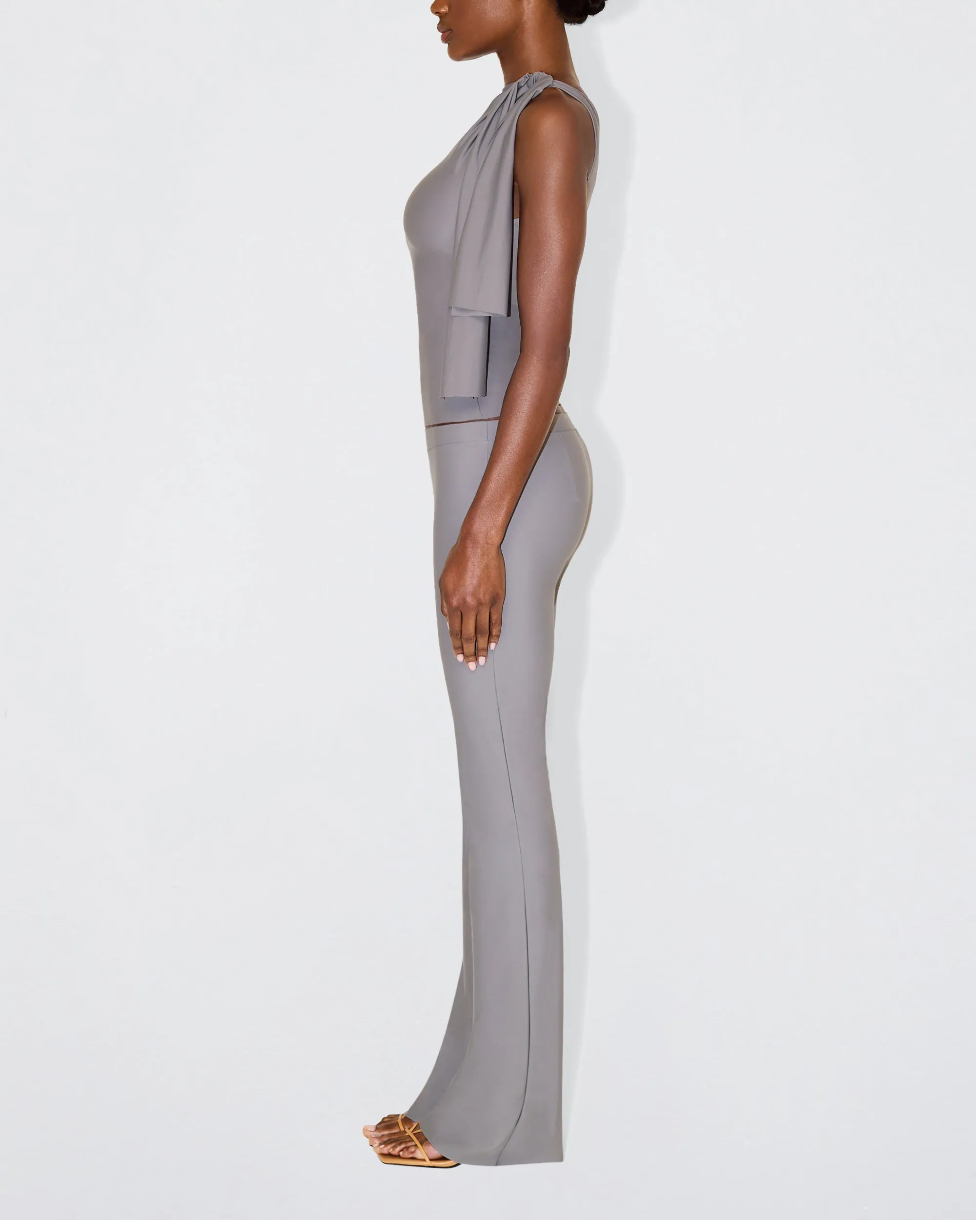 Sleek Stretch Knotted Top | Steel Grey